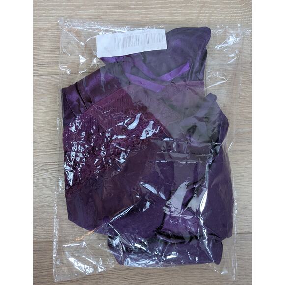 Babydoll Lingerie Nightgown Medium Purple Satin & Lace Sheer Overlay NEW - Picture 7 of 7